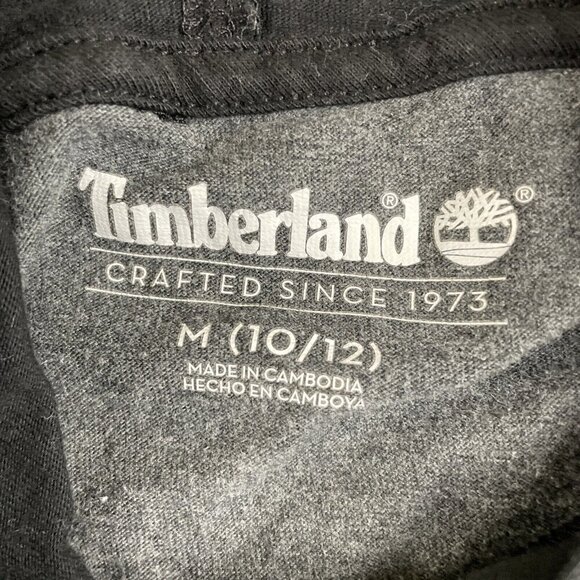 TIMBERLAND Hooded T-Shirt Youth Boys M(10-12) Long Sleeve Spellout Gray Black - Picture 5 of 8